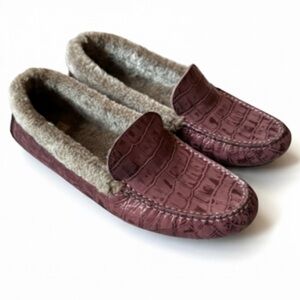 Johnston & Murphy Miranda Plum Suede Print Shearling Lined Driving Shoes Size 9